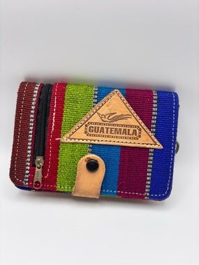Guatemala Multicolor Small Striped Fabric Snap Wallet With Mirror